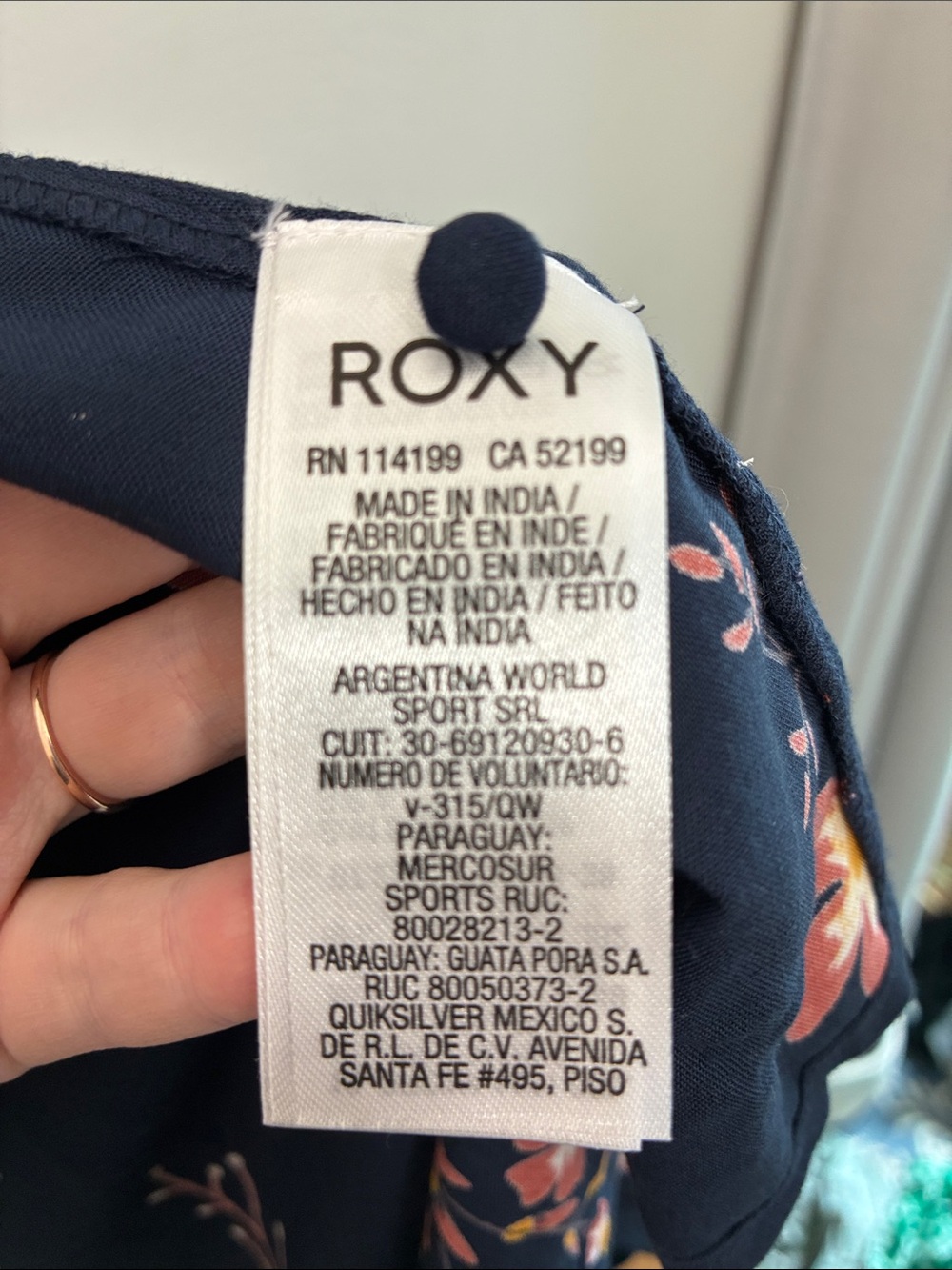 Roxy Navy Floral Wrap Dress with Pink and Coral Accents - Picture 8 of 9